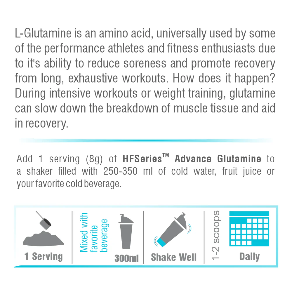 HF Series Advance Glutamine Essential Amino Acid Supplement 250Gm - Image 2