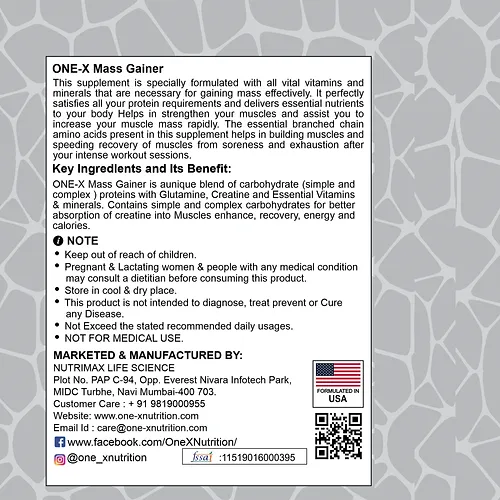 One-X Nutrition Mass Gainer Protein 1Kg - Image 3