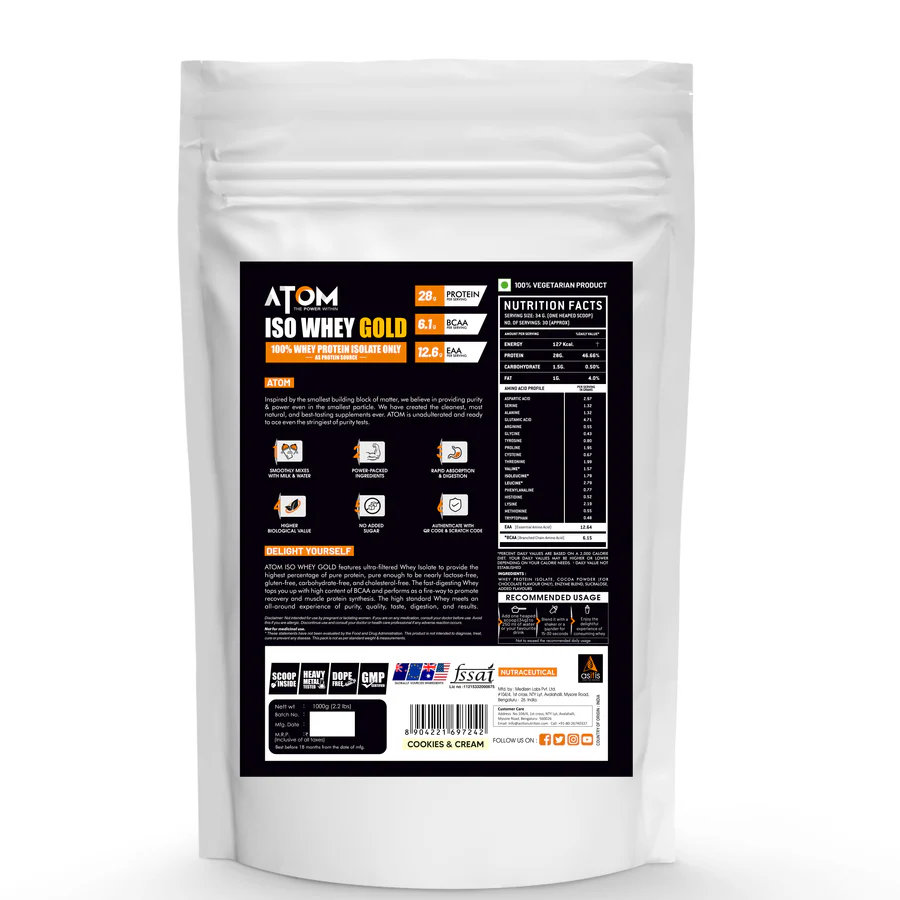 AS-IT-IS ATOM ISO Whey Gold | 100% Whey Protein Isolate 1Kg - Image 4