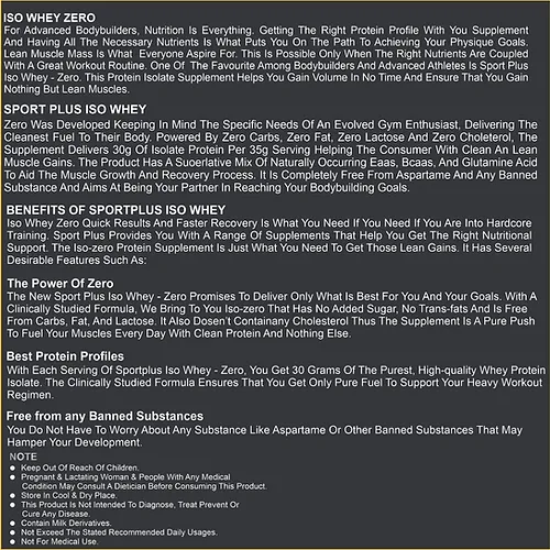 Sportplus Nutrition ISO Whey Zero 100% Purest Whey Protein isolate (57 Serving) - Image 4