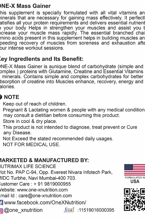 One-X Nutrition Mass Gainer 2Kg - Image 6