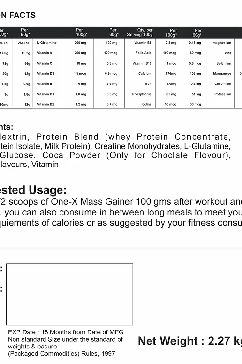 One-X Nutrition Mass Gainer 2Kg - Image 7